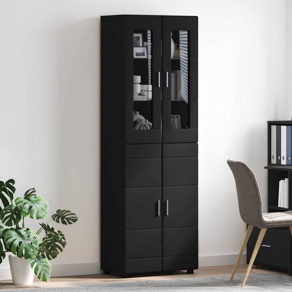 Hoge kast met plank FLORIN Zwart 60 x 35 x 182 cm Bewerkt hout is nu te koop bij PeponiXL, paradijselijk wonen!