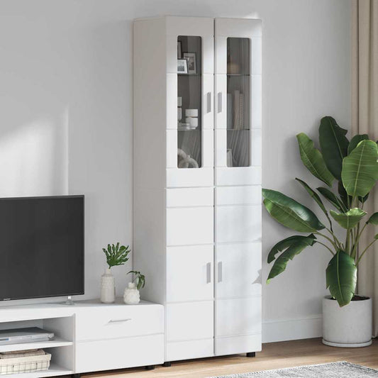 Hoge kast FLORIN Hoogglans wit 60 x 35 x 182 cm Bewerkt hout is nu te koop bij PeponiXL, paradijselijk wonen!