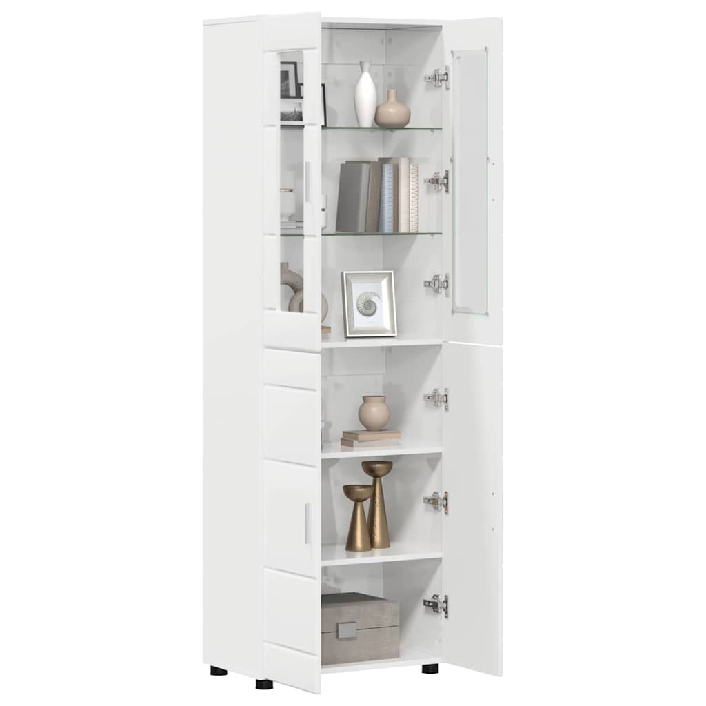 Hoge kast FLORIN Hoogglans wit 60 x 35 x 182 cm Bewerkt hout is nu te koop bij PeponiXL, paradijselijk wonen!