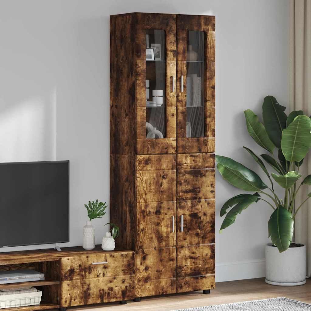 Hoge kast FLORIN Gerookt eiken 60 x 35 x 182 cm Bewerkt hout is nu te koop bij PeponiXL, paradijselijk wonen!