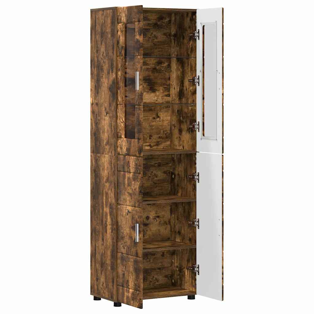 Hoge kast FLORIN Gerookt eiken 60 x 35 x 182 cm Bewerkt hout is nu te koop bij PeponiXL, paradijselijk wonen!
