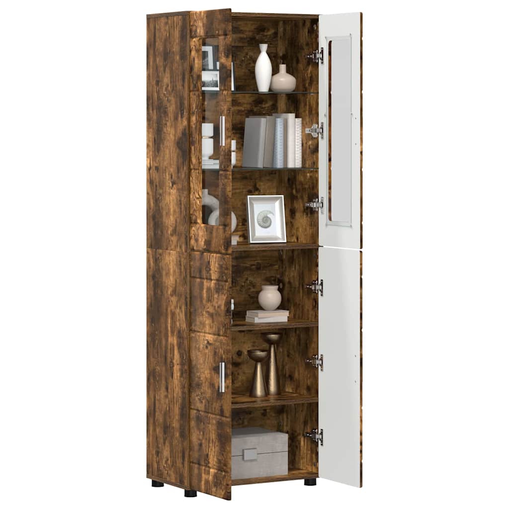 Hoge kast FLORIN Gerookt eiken 60 x 35 x 182 cm Bewerkt hout is nu te koop bij PeponiXL, paradijselijk wonen!