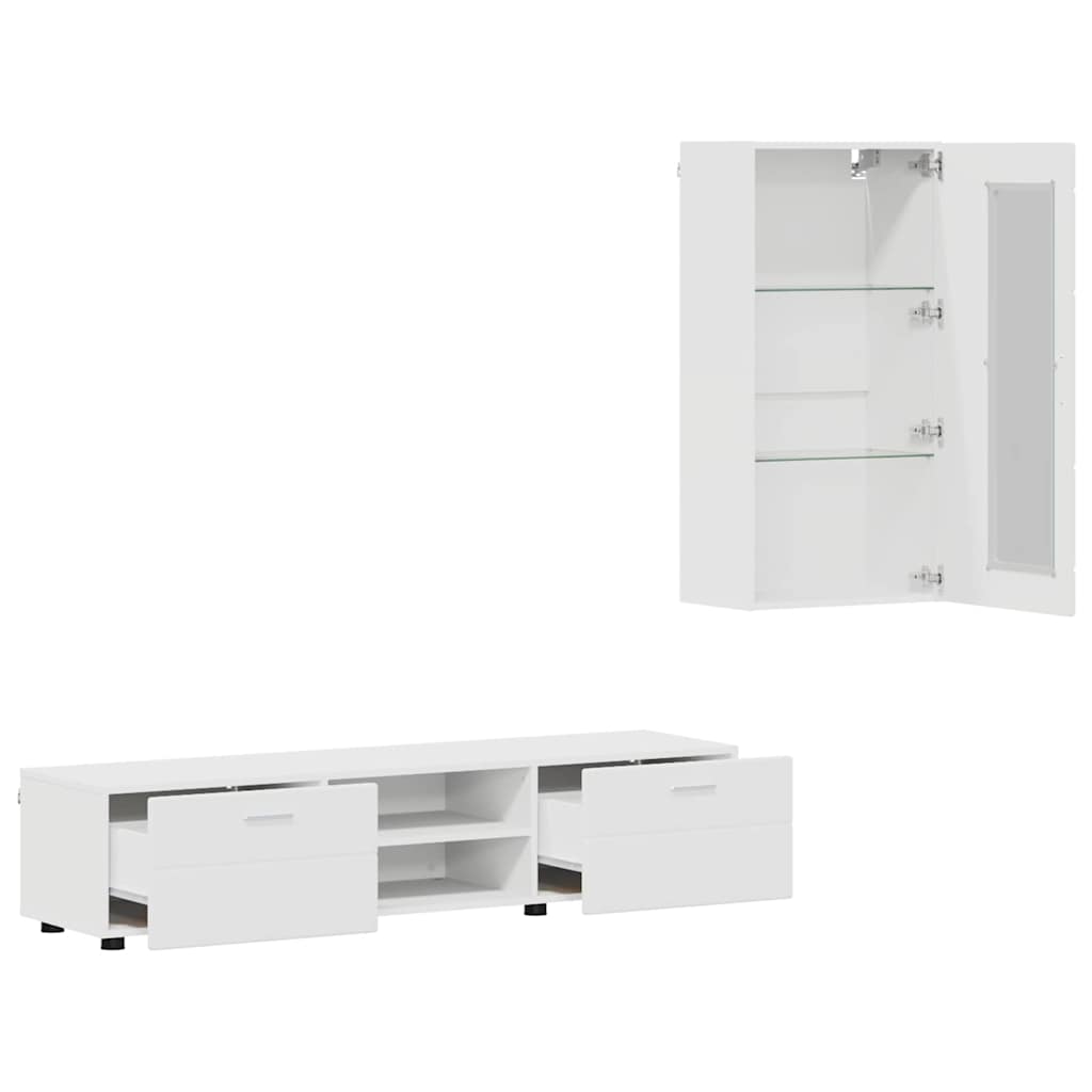 Tv-meubelset met lade met plank FLORIN 3 pcs Wit Bewerkt hout is nu te koop bij PeponiXL, paradijselijk wonen!