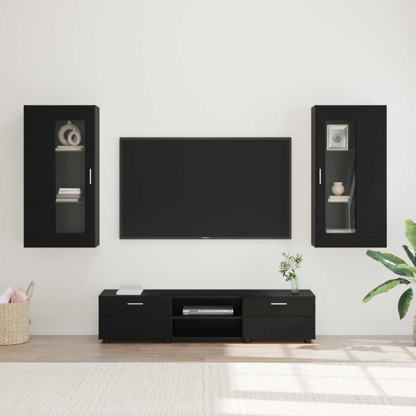 Tv-meubelset met lade met plank FLORIN 3 pcs Zwart Bewerkt hout is nu te koop bij PeponiXL, paradijselijk wonen!