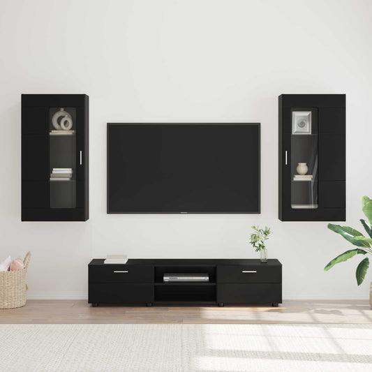 Tv-meubelset met lade met plank FLORIN 3 pcs Zwart Bewerkt hout is nu te koop bij PeponiXL, paradijselijk wonen!
