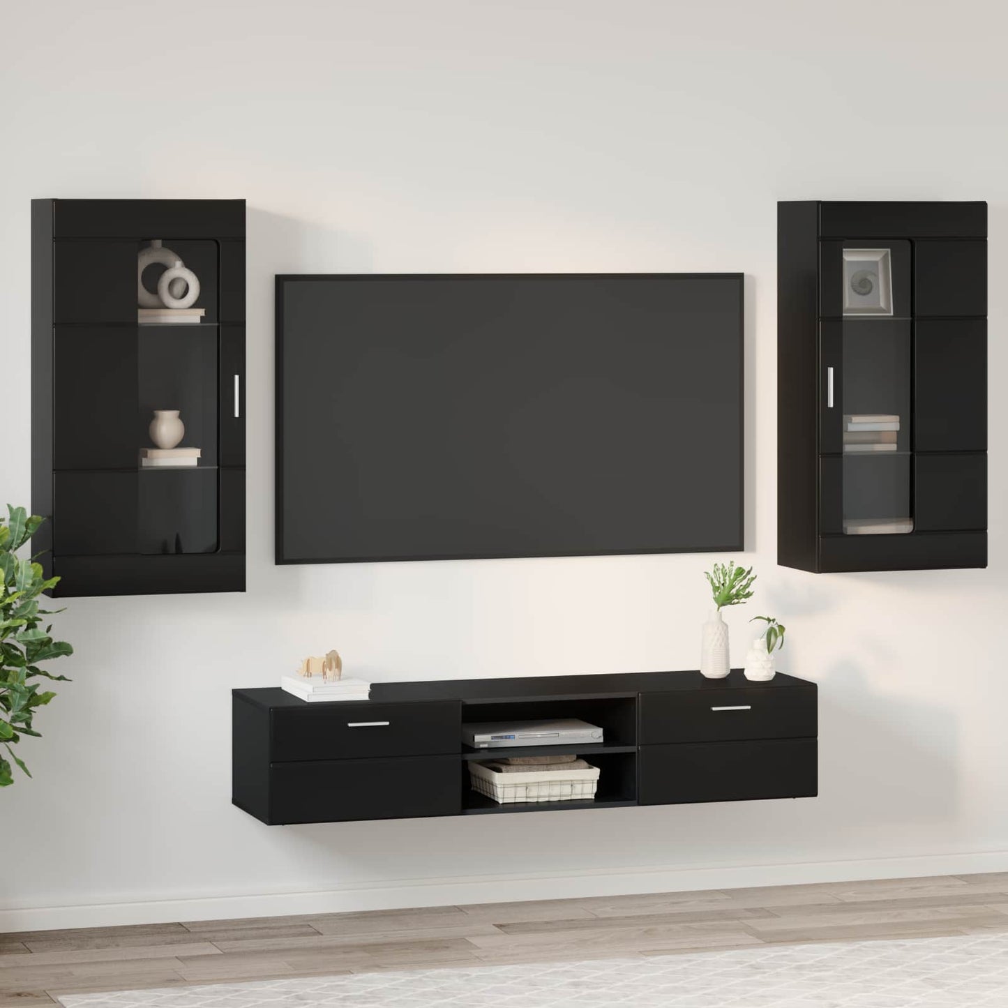 Tv-meubelset met lade met plank FLORIN 3 pcs Zwart Bewerkt hout is nu te koop bij PeponiXL, paradijselijk wonen!