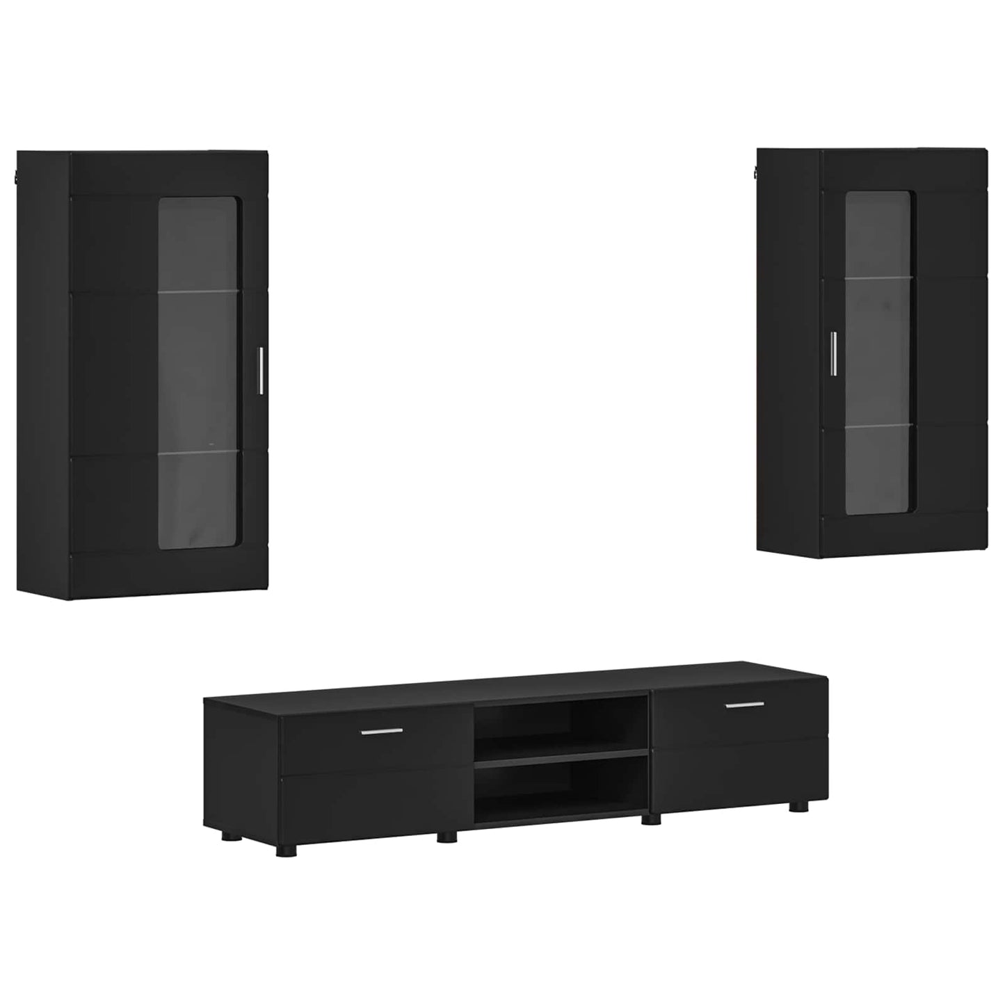 Tv-meubelset met lade met plank FLORIN 3 pcs Zwart Bewerkt hout is nu te koop bij PeponiXL, paradijselijk wonen!