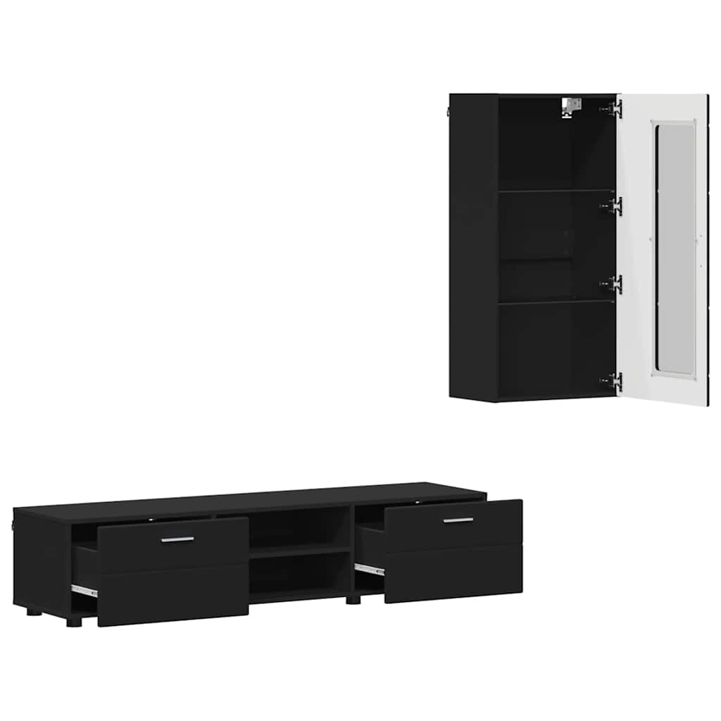 Tv-meubelset met lade met plank FLORIN 3 pcs Zwart Bewerkt hout is nu te koop bij PeponiXL, paradijselijk wonen!