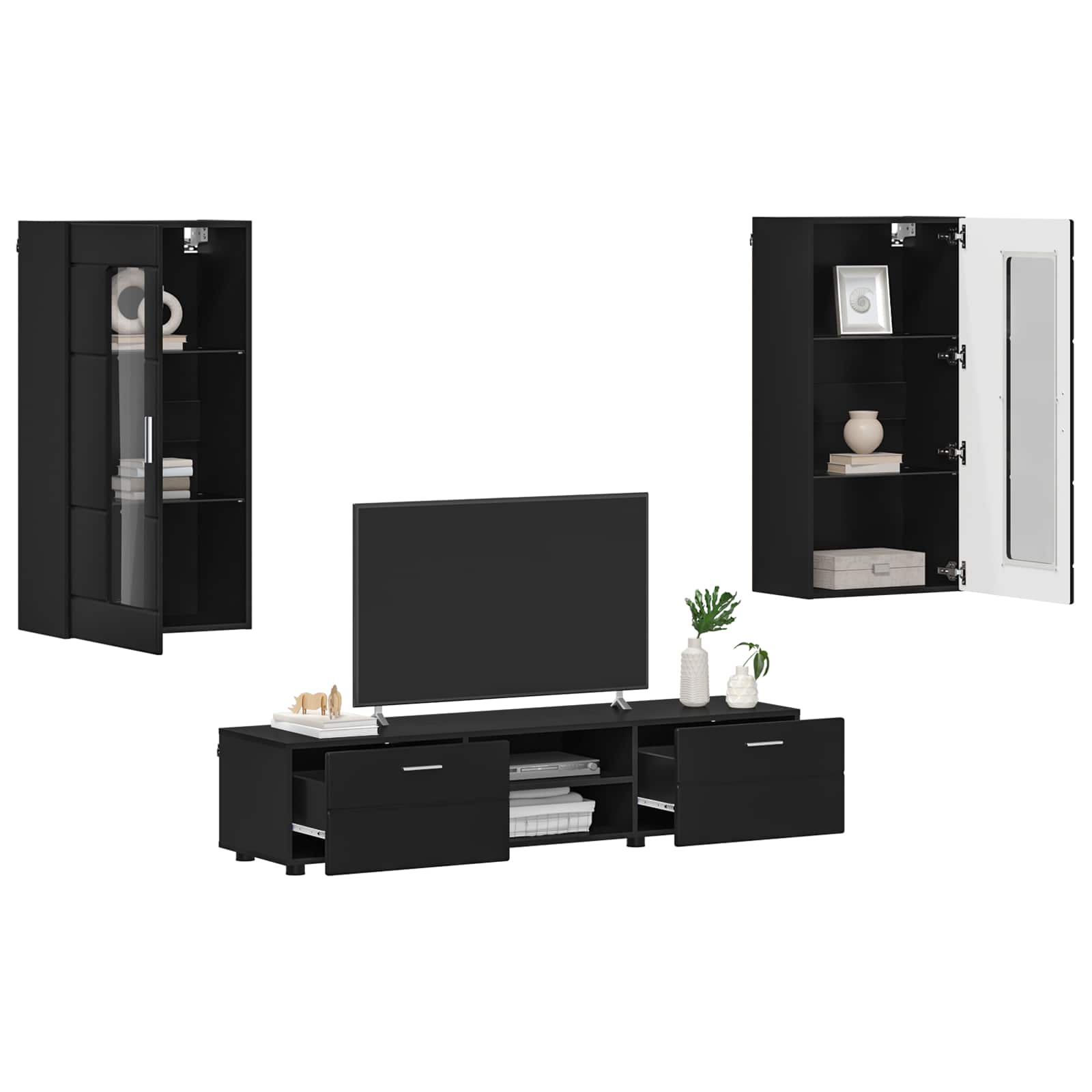 Tv-meubelset met lade met plank FLORIN 3 pcs Zwart Bewerkt hout is nu te koop bij PeponiXL, paradijselijk wonen!