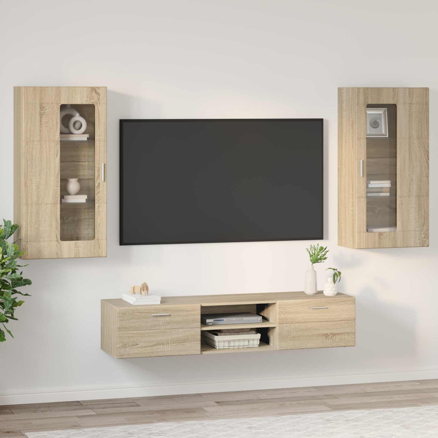 Tv-meubelset met lade FLORIN 3 pcs Sonoma Eiken Bewerkt hout is nu te koop bij PeponiXL, paradijselijk wonen!