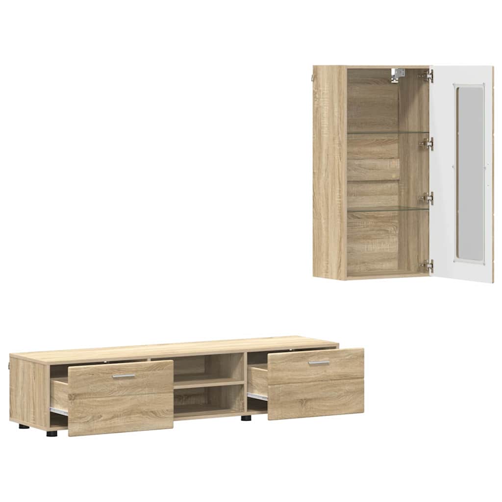 Tv-meubelset met lade FLORIN 3 pcs Sonoma Eiken Bewerkt hout is nu te koop bij PeponiXL, paradijselijk wonen!