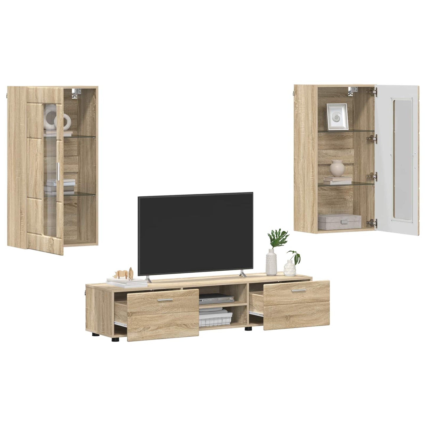 Tv-meubelset met lade FLORIN 3 pcs Sonoma Eiken Bewerkt hout is nu te koop bij PeponiXL, paradijselijk wonen!