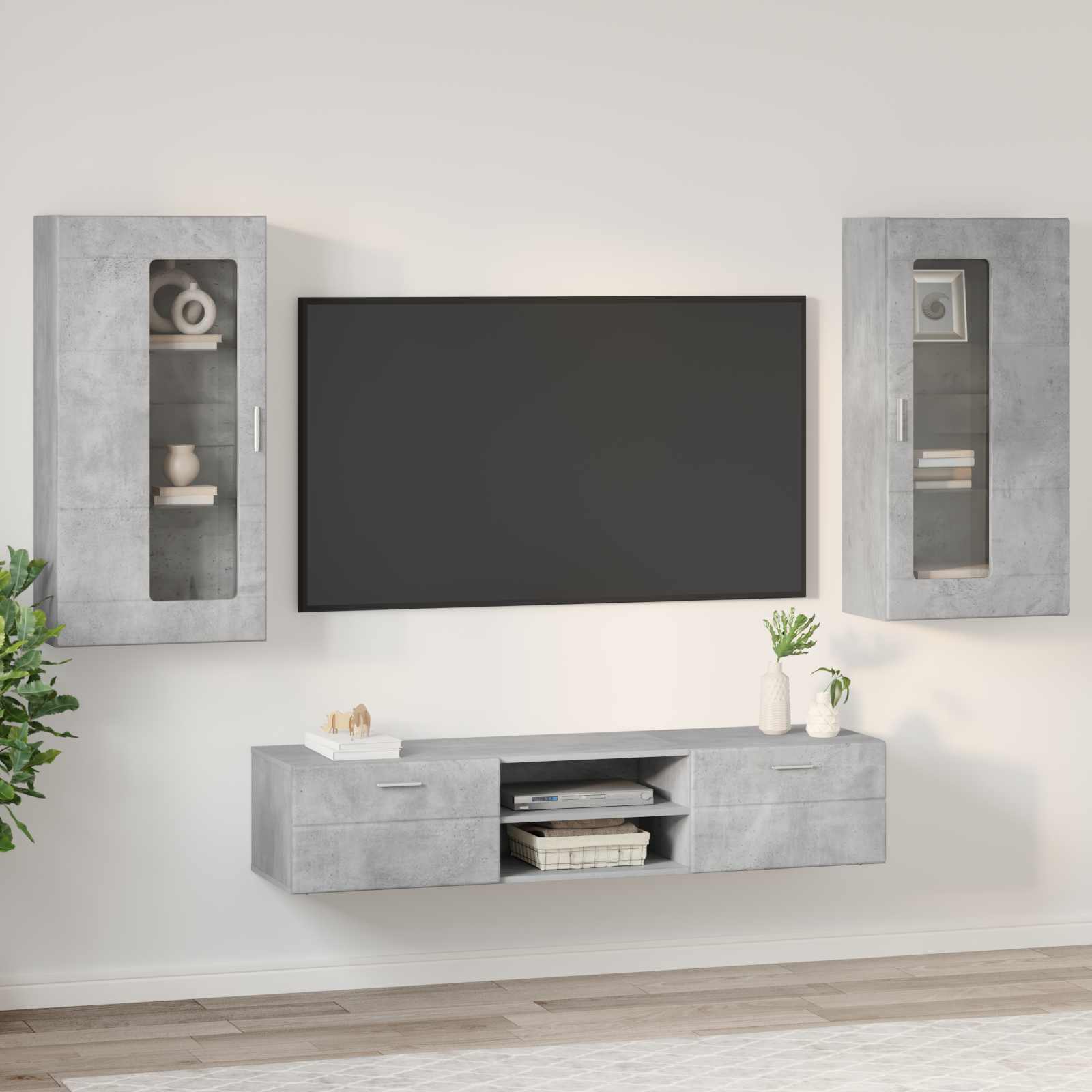 Tv-meubelset met lade FLORIN 3 pcs Beton Grijs Bewerkt hout is nu te koop bij PeponiXL, paradijselijk wonen!