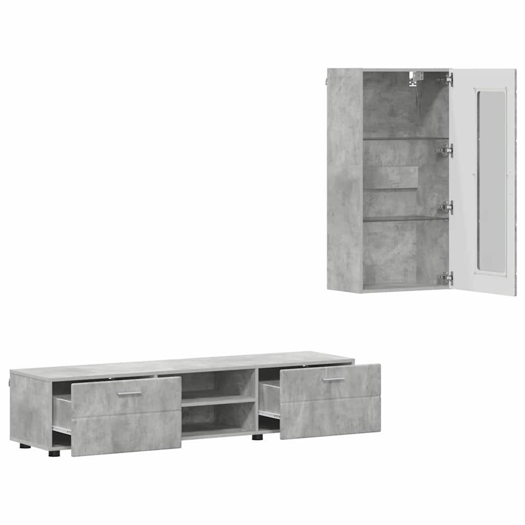 Tv-meubelset met lade FLORIN 3 pcs Beton Grijs Bewerkt hout is nu te koop bij PeponiXL, paradijselijk wonen!