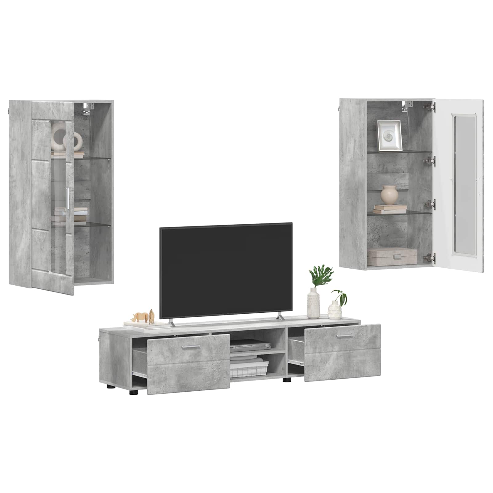 Tv-meubelset met lade FLORIN 3 pcs Beton Grijs Bewerkt hout is nu te koop bij PeponiXL, paradijselijk wonen!