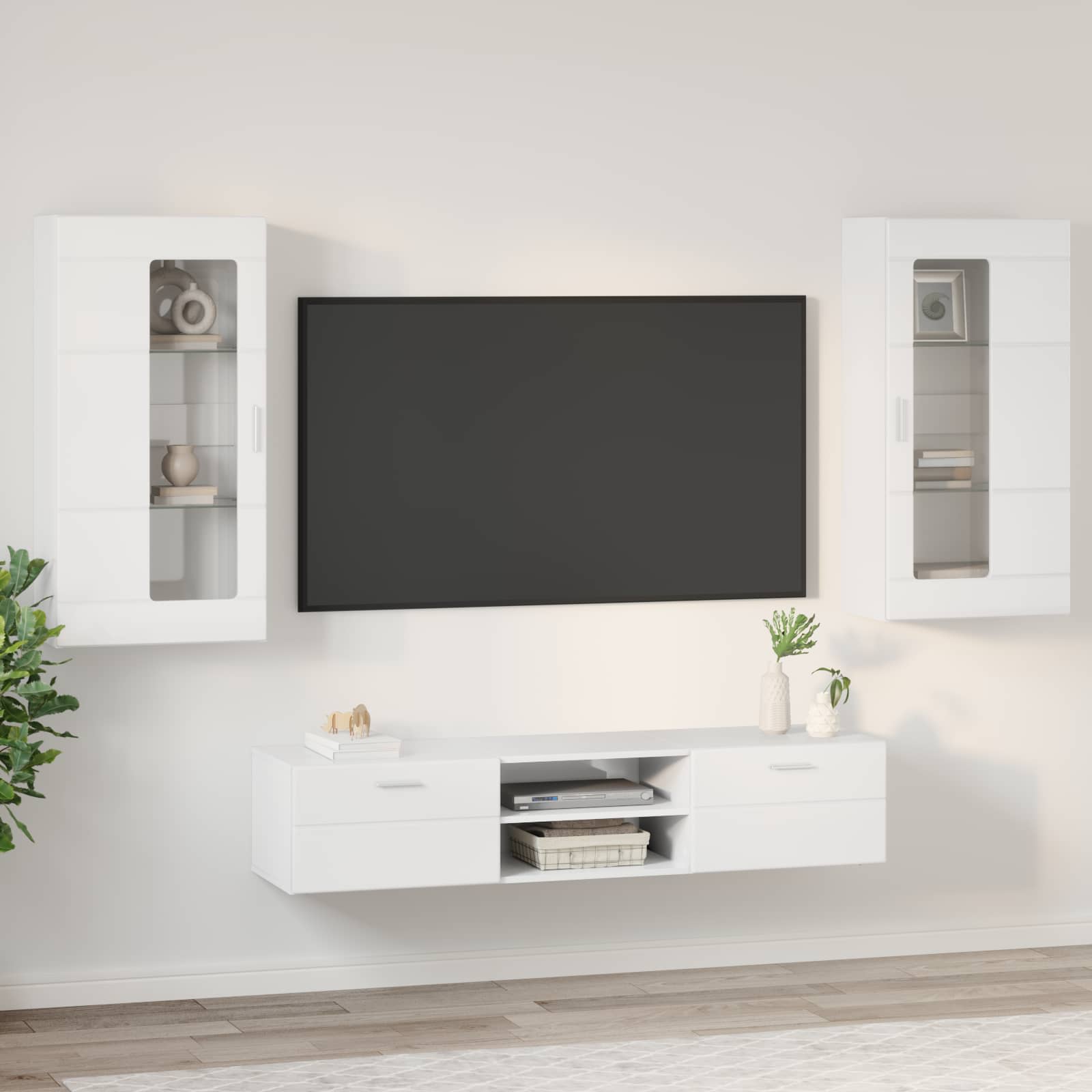 Tv-meubelset met lade FLORIN 3 pcs Hoogglans wit Bewerkt hout is nu te koop bij PeponiXL, paradijselijk wonen!