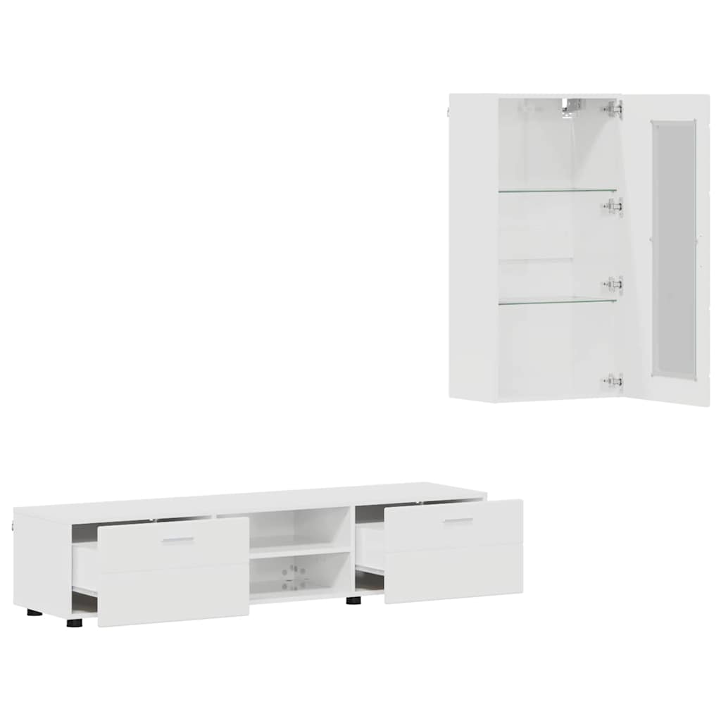 Tv-meubelset met lade FLORIN 3 pcs Hoogglans wit Bewerkt hout is nu te koop bij PeponiXL, paradijselijk wonen!
