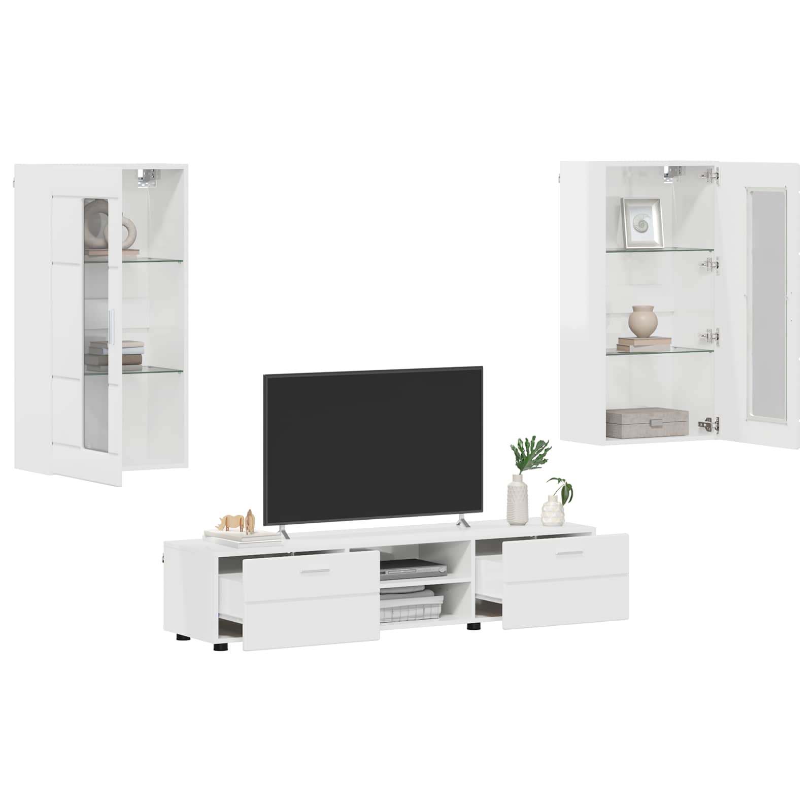 Tv-meubelset met lade FLORIN 3 pcs Hoogglans wit Bewerkt hout is nu te koop bij PeponiXL, paradijselijk wonen!