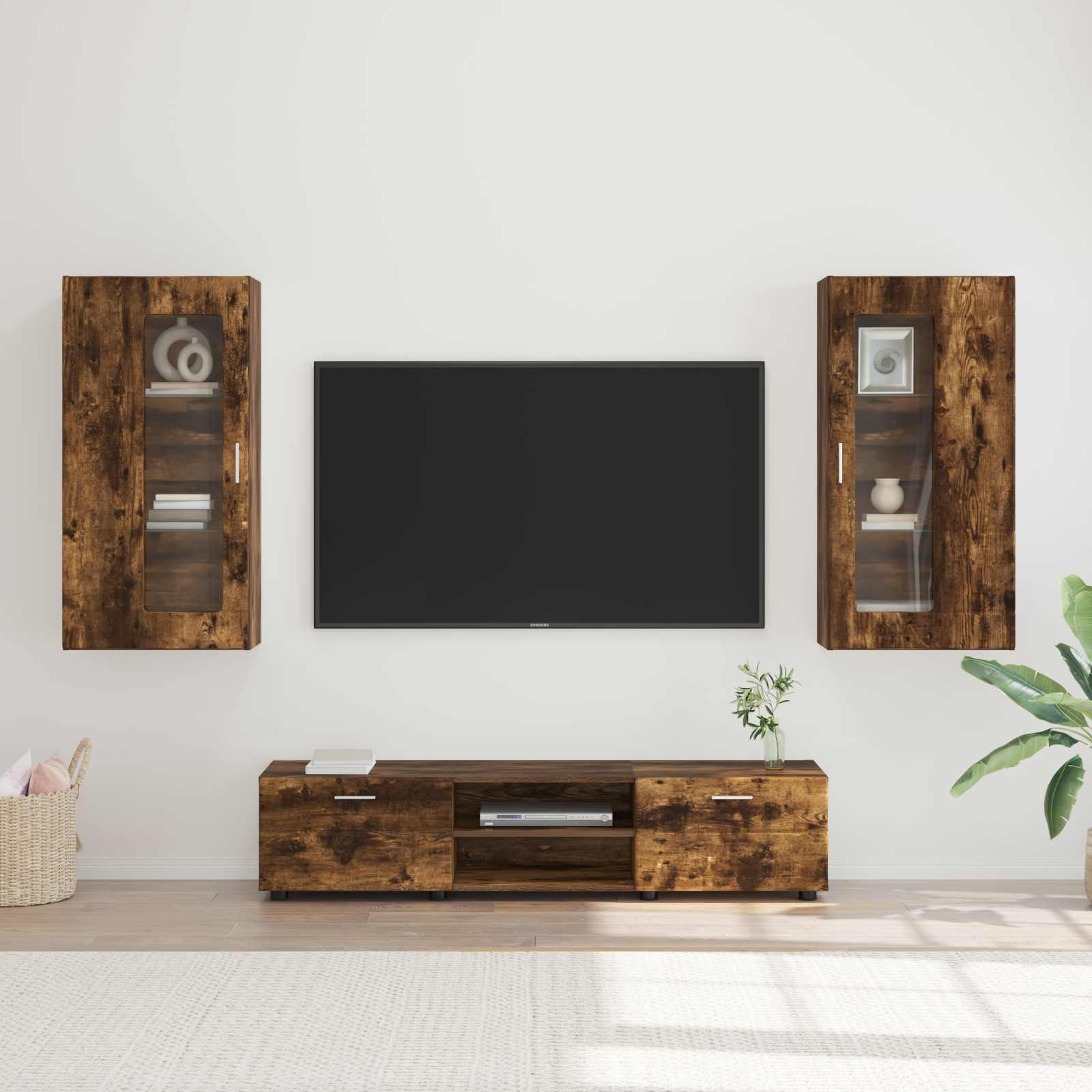 Tv-meubelset met lade FLORIN 3 pcs Gerookt eiken Bewerkt hout is nu te koop bij PeponiXL, paradijselijk wonen!