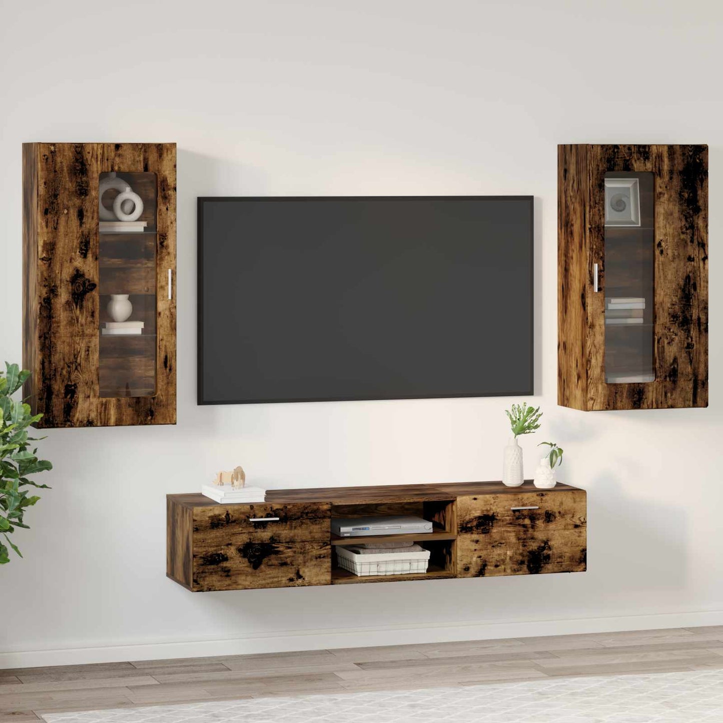 Tv-meubelset met lade FLORIN 3 pcs Gerookt eiken Bewerkt hout is nu te koop bij PeponiXL, paradijselijk wonen!