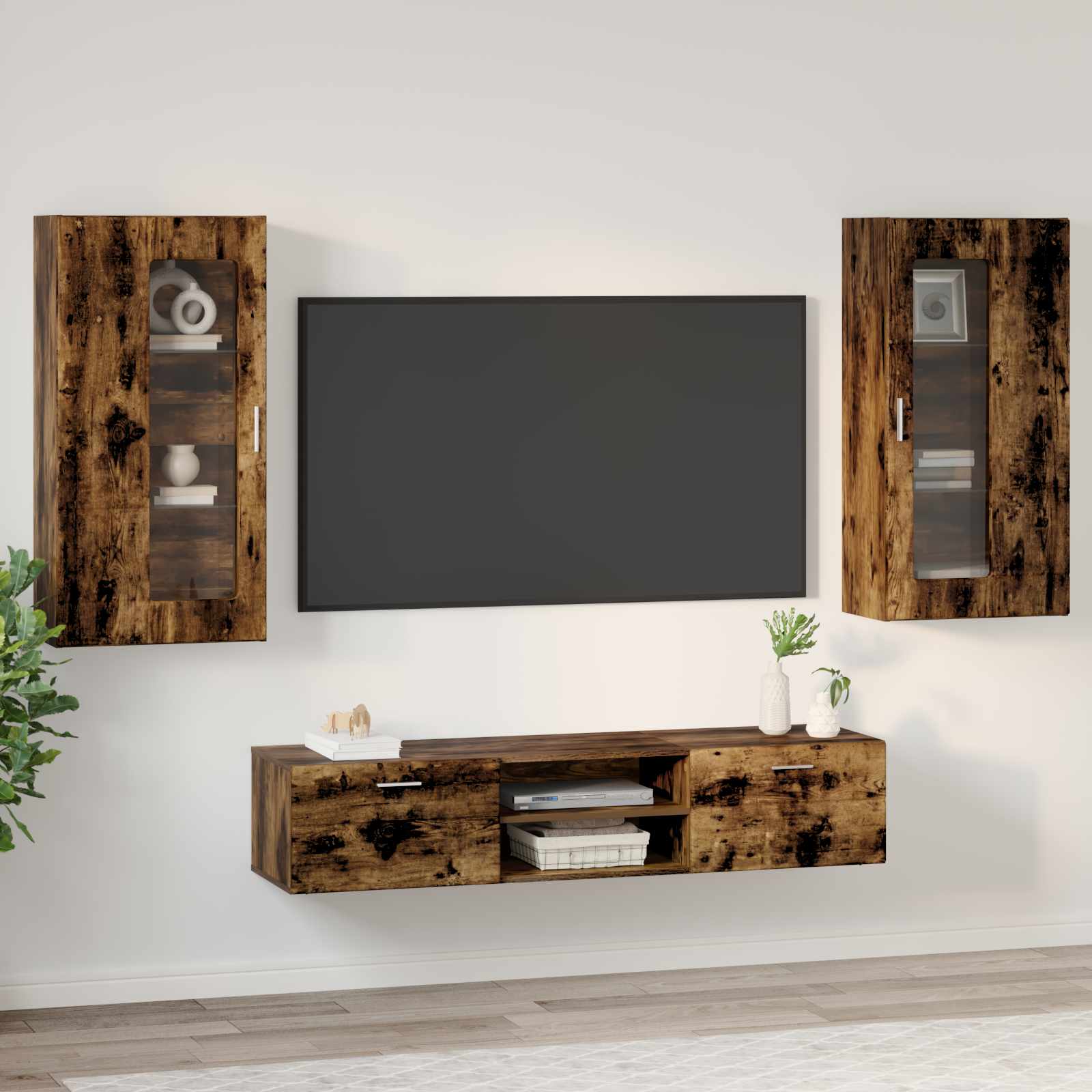Tv-meubelset met lade FLORIN 3 pcs Gerookt eiken Bewerkt hout is nu te koop bij PeponiXL, paradijselijk wonen!