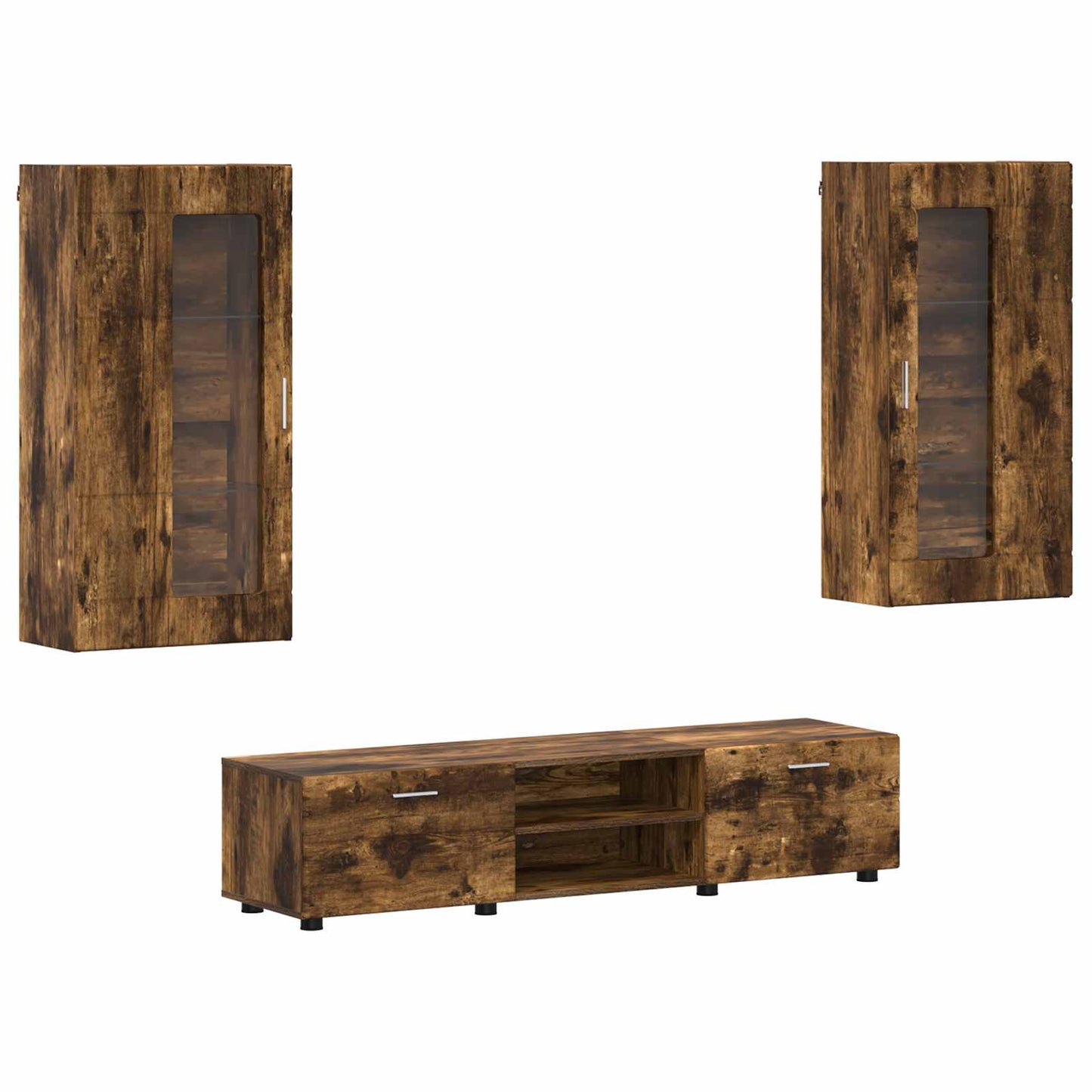 Tv-meubelset met lade FLORIN 3 pcs Gerookt eiken Bewerkt hout is nu te koop bij PeponiXL, paradijselijk wonen!