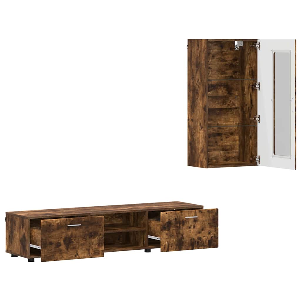 Tv-meubelset met lade FLORIN 3 pcs Gerookt eiken Bewerkt hout is nu te koop bij PeponiXL, paradijselijk wonen!