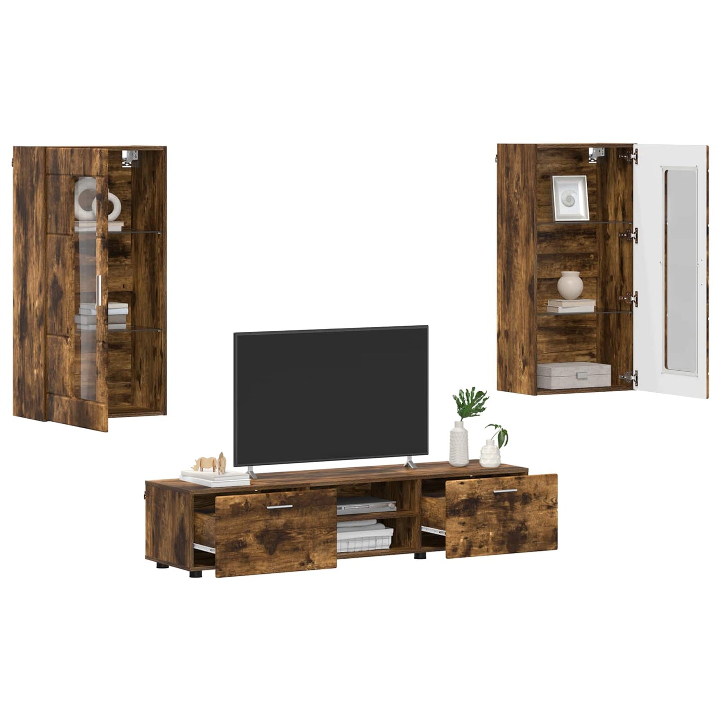 Tv-meubelset met lade FLORIN 3 pcs Gerookt eiken Bewerkt hout is nu te koop bij PeponiXL, paradijselijk wonen!