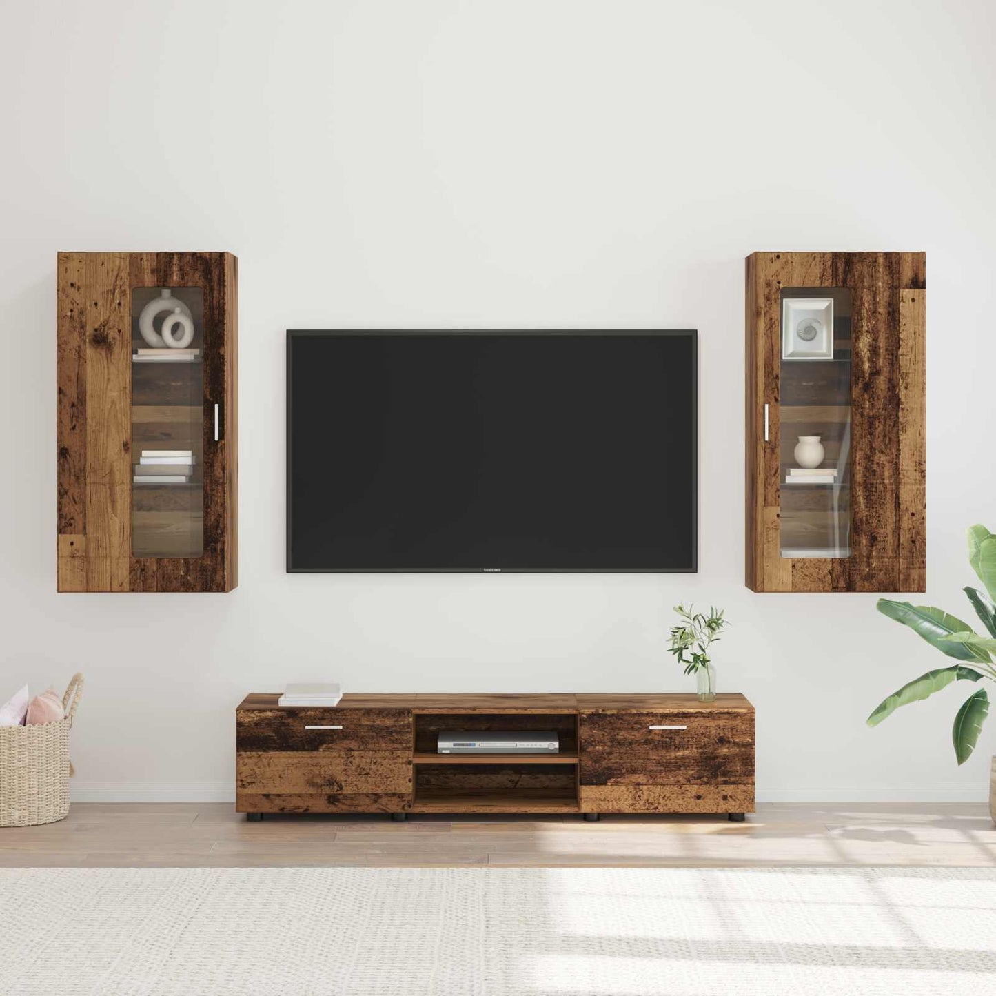 Tv-meubelset met lade FLORIN 3 pcs Oudhout Bewerkt hout is nu te koop bij PeponiXL, paradijselijk wonen!