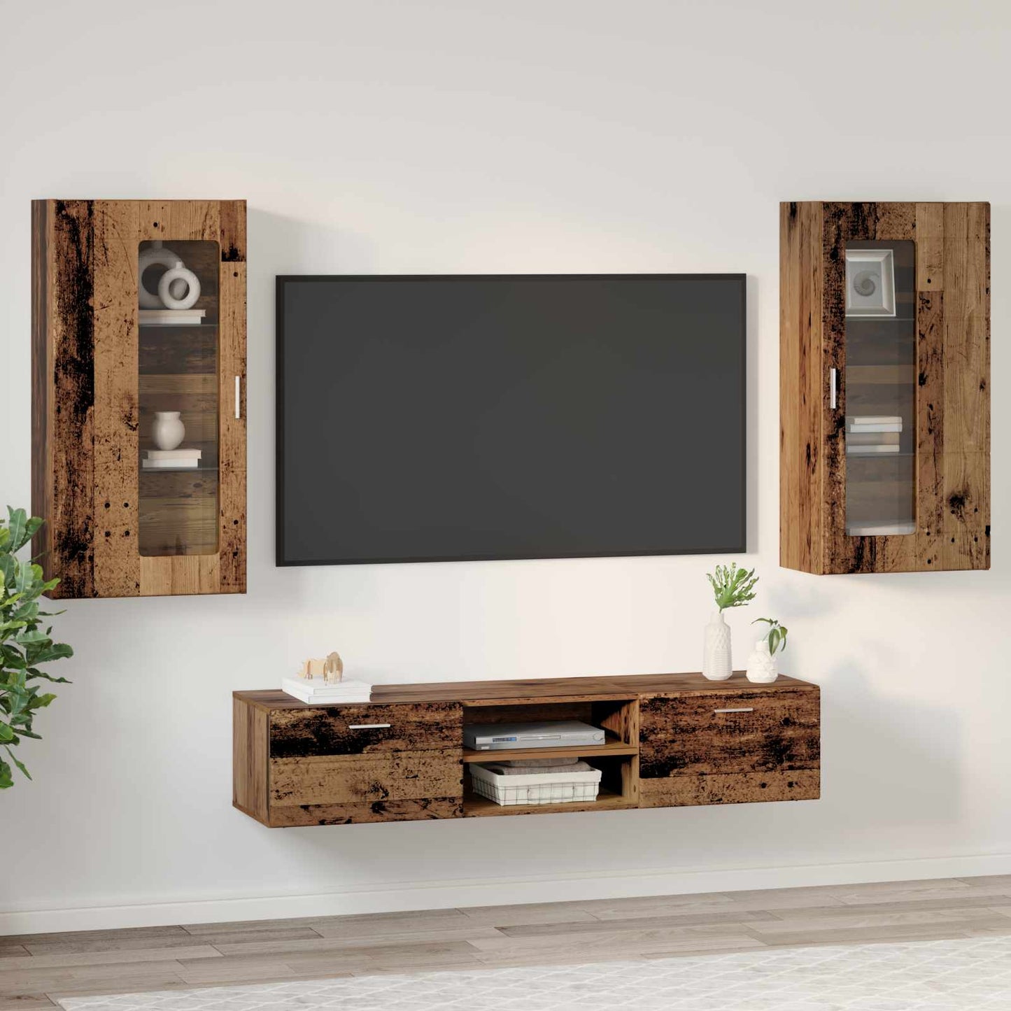 Tv-meubelset met lade FLORIN 3 pcs Oudhout Bewerkt hout is nu te koop bij PeponiXL, paradijselijk wonen!