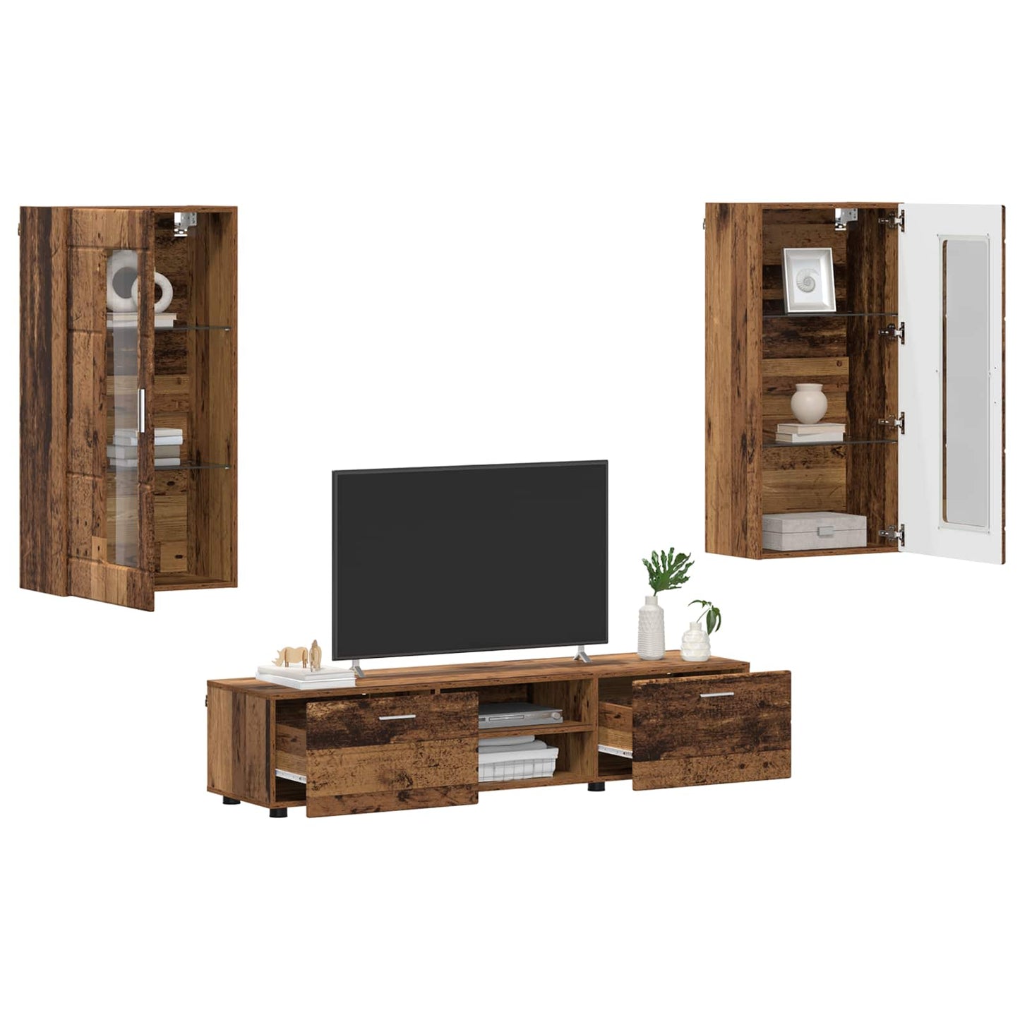 Tv-meubelset met lade FLORIN 3 pcs Oudhout Bewerkt hout is nu te koop bij PeponiXL, paradijselijk wonen!