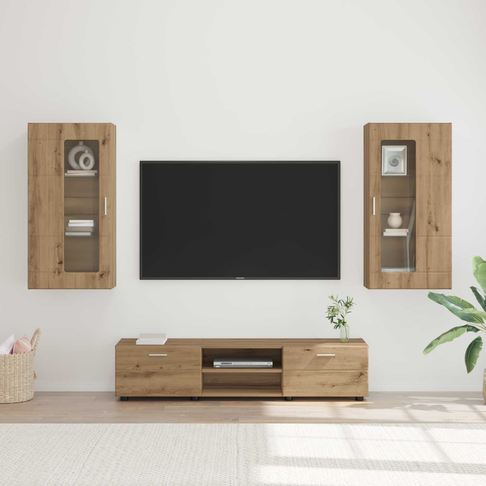 Tv-meubelset met lade FLORIN 3 pcs Artisan Eiken Bewerkt hout is nu te koop bij PeponiXL, paradijselijk wonen!