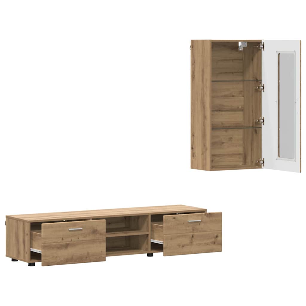 Tv-meubelset met lade FLORIN 3 pcs Artisan Eiken Bewerkt hout is nu te koop bij PeponiXL, paradijselijk wonen!