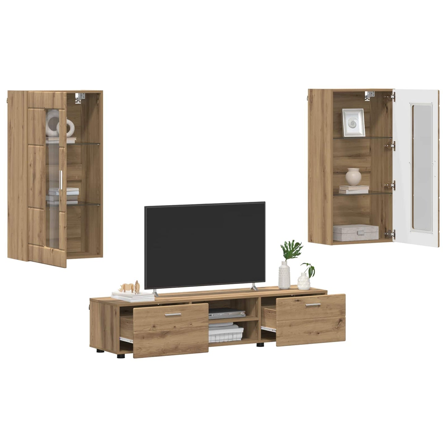 Tv-meubelset met lade FLORIN 3 pcs Artisan Eiken Bewerkt hout is nu te koop bij PeponiXL, paradijselijk wonen!