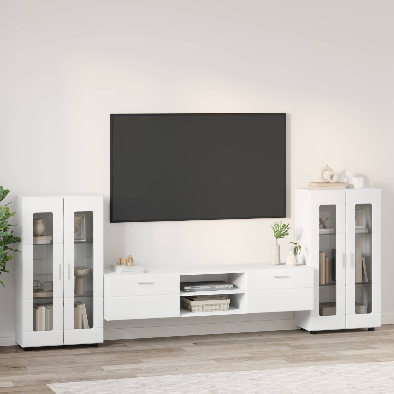 Tv-meubelset met lade met plank FLORIN 3 pcs Wit Bewerkt hout is nu te koop bij PeponiXL, paradijselijk wonen!