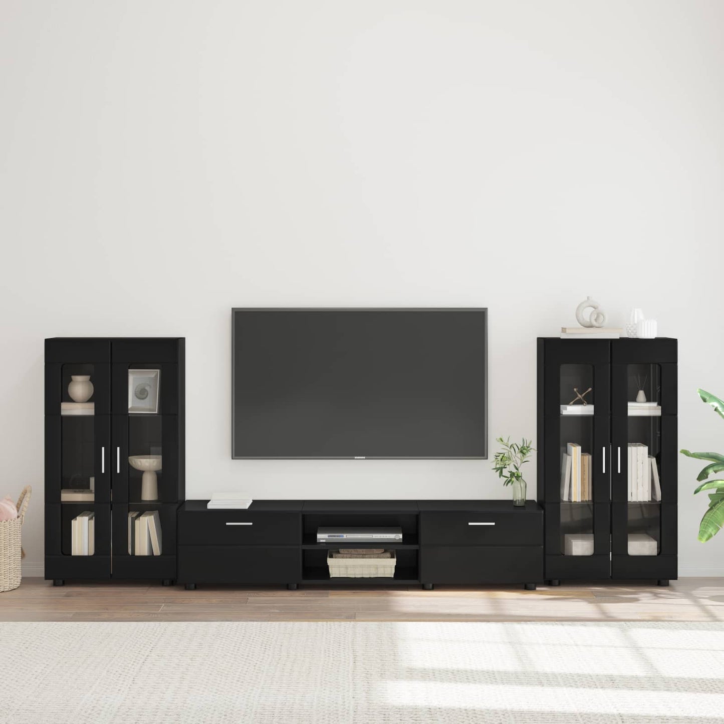 Tv-meubelset met lade met plank FLORIN 3 pcs Zwart Bewerkt hout is nu te koop bij PeponiXL, paradijselijk wonen!