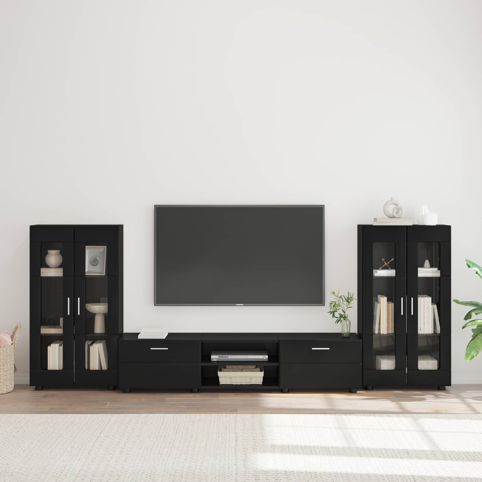 Tv-meubelset met lade met plank FLORIN 3 pcs Zwart Bewerkt hout is nu te koop bij PeponiXL, paradijselijk wonen!