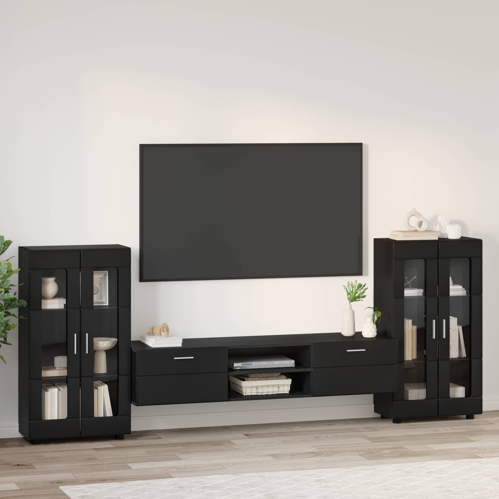 Tv-meubelset met lade met plank FLORIN 3 pcs Zwart Bewerkt hout is nu te koop bij PeponiXL, paradijselijk wonen!