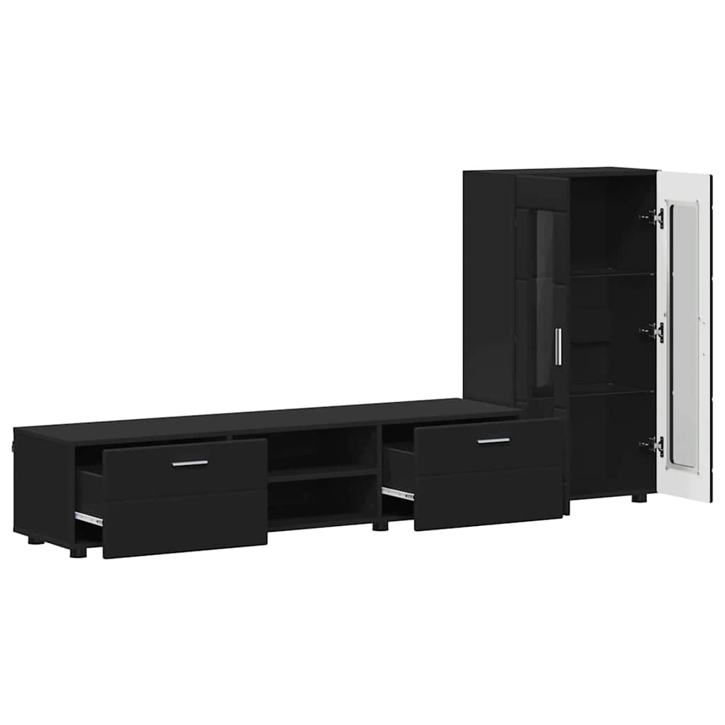 Tv-meubelset met lade met plank FLORIN 3 pcs Zwart Bewerkt hout is nu te koop bij PeponiXL, paradijselijk wonen!