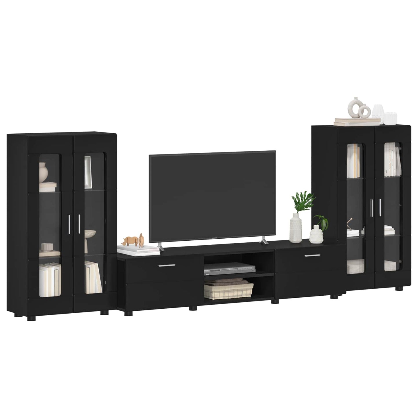 Tv-meubelset met lade met plank FLORIN 3 pcs Zwart Bewerkt hout is nu te koop bij PeponiXL, paradijselijk wonen!