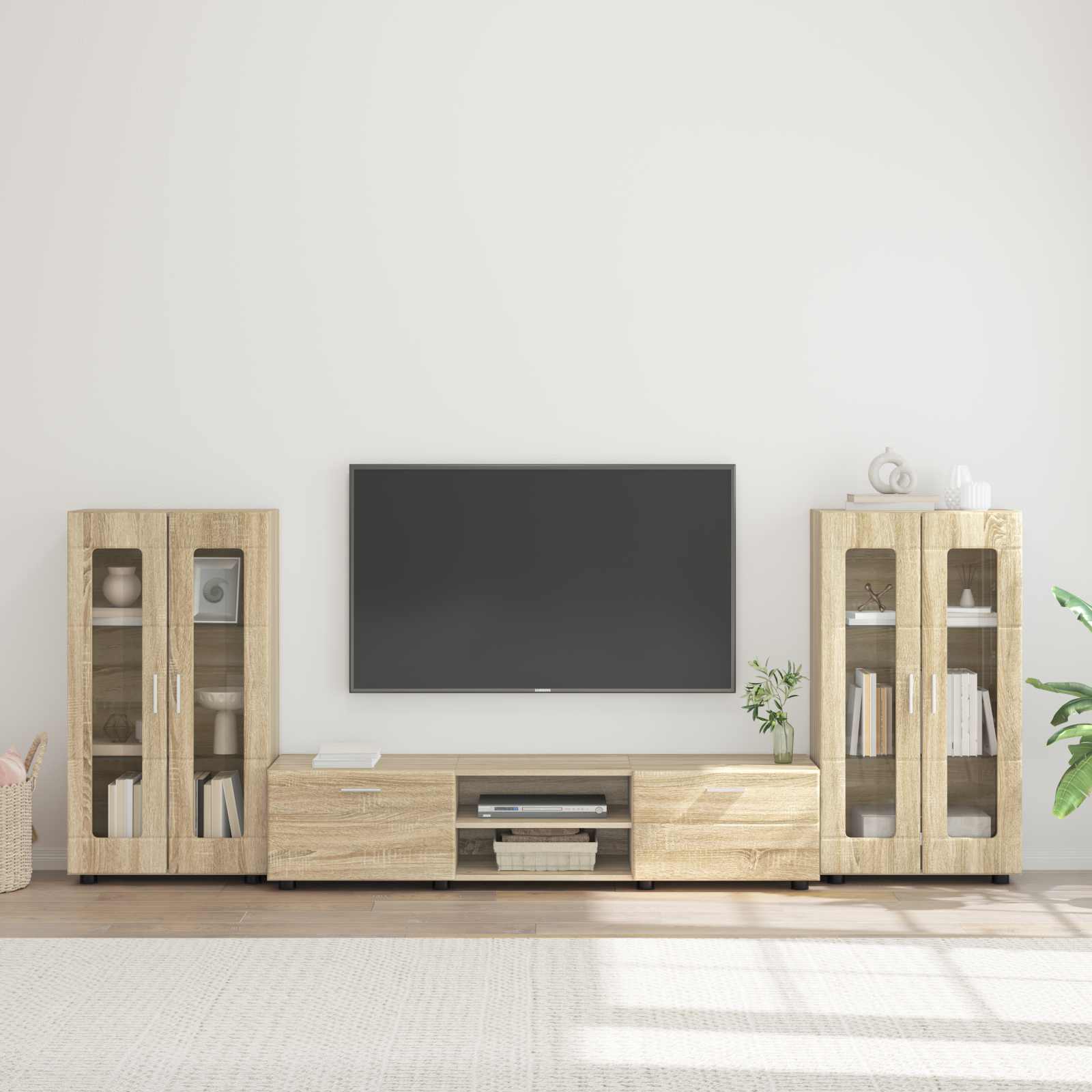 Tv-meubelset met lade FLORIN 3 pcs Sonoma Eiken Bewerkt hout is nu te koop bij PeponiXL, paradijselijk wonen!