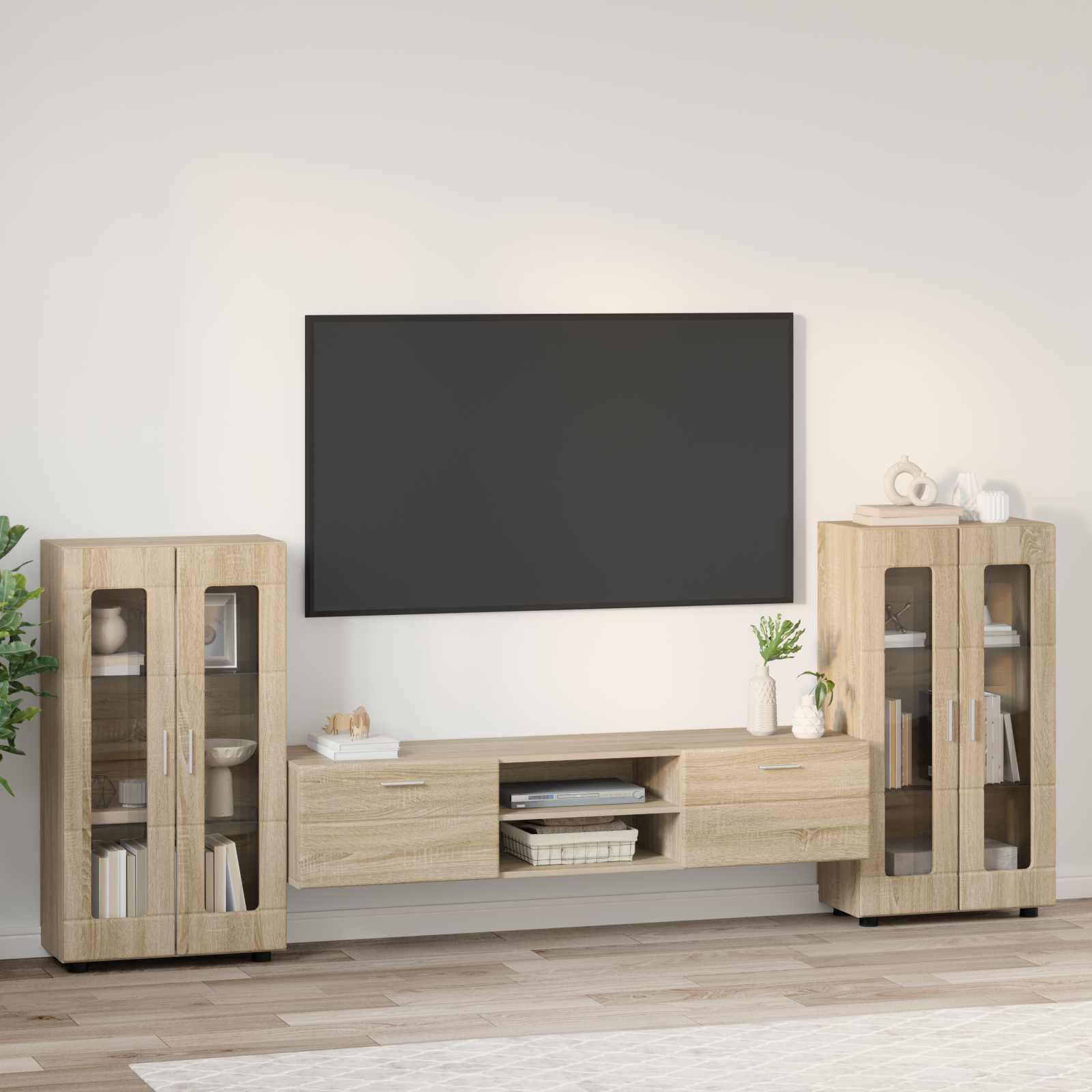 Tv-meubelset met lade FLORIN 3 pcs Sonoma Eiken Bewerkt hout is nu te koop bij PeponiXL, paradijselijk wonen!