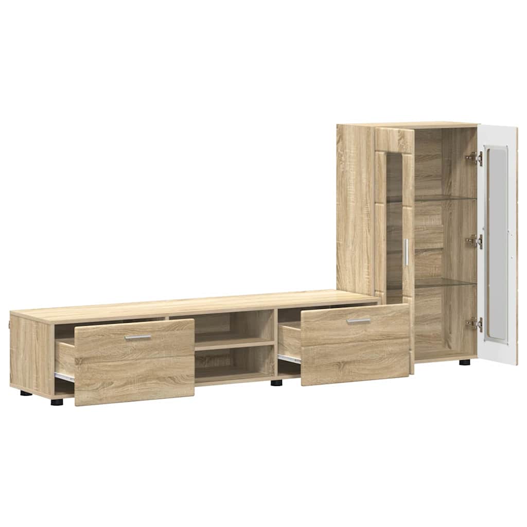 Tv-meubelset met lade FLORIN 3 pcs Sonoma Eiken Bewerkt hout is nu te koop bij PeponiXL, paradijselijk wonen!