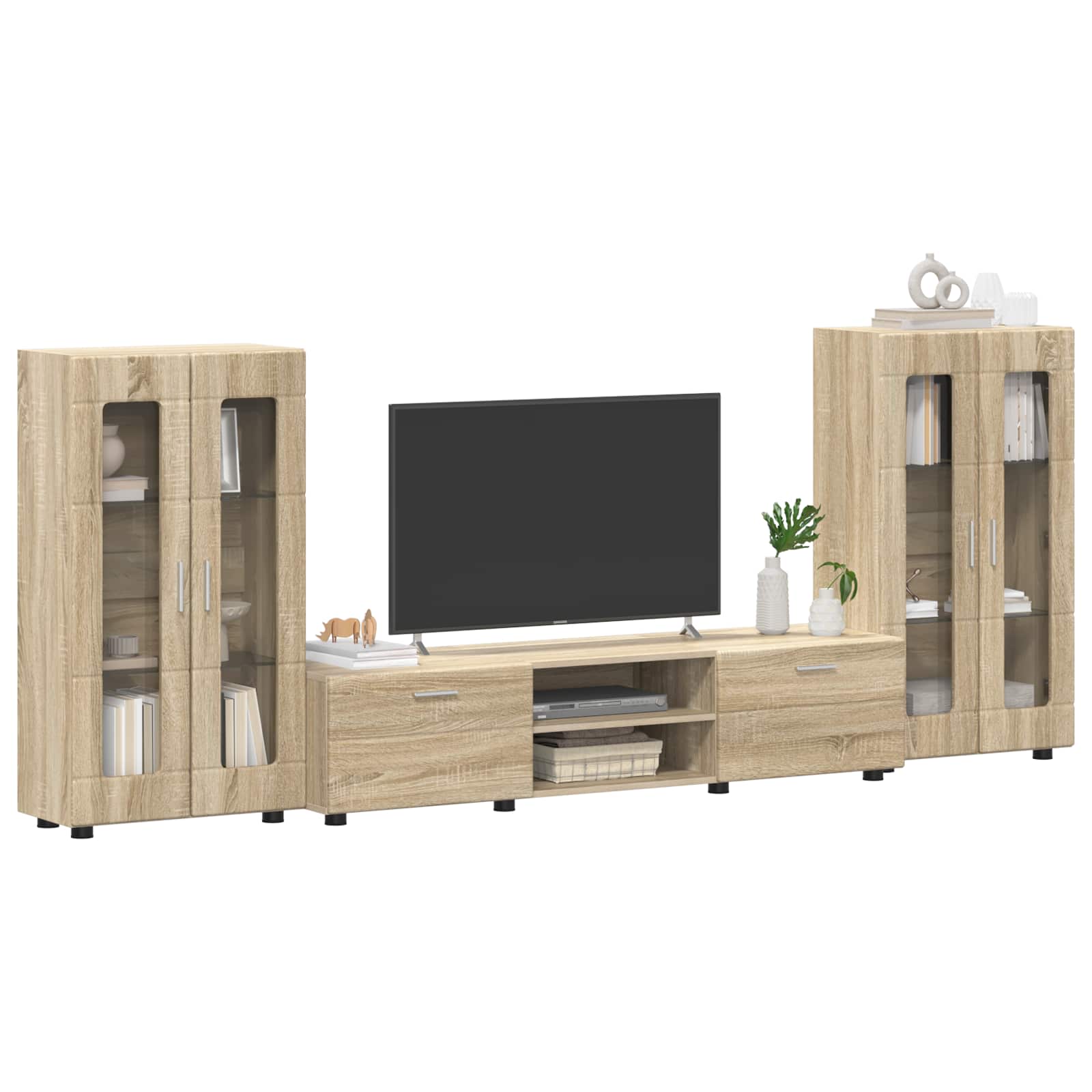 Tv-meubelset met lade FLORIN 3 pcs Sonoma Eiken Bewerkt hout is nu te koop bij PeponiXL, paradijselijk wonen!