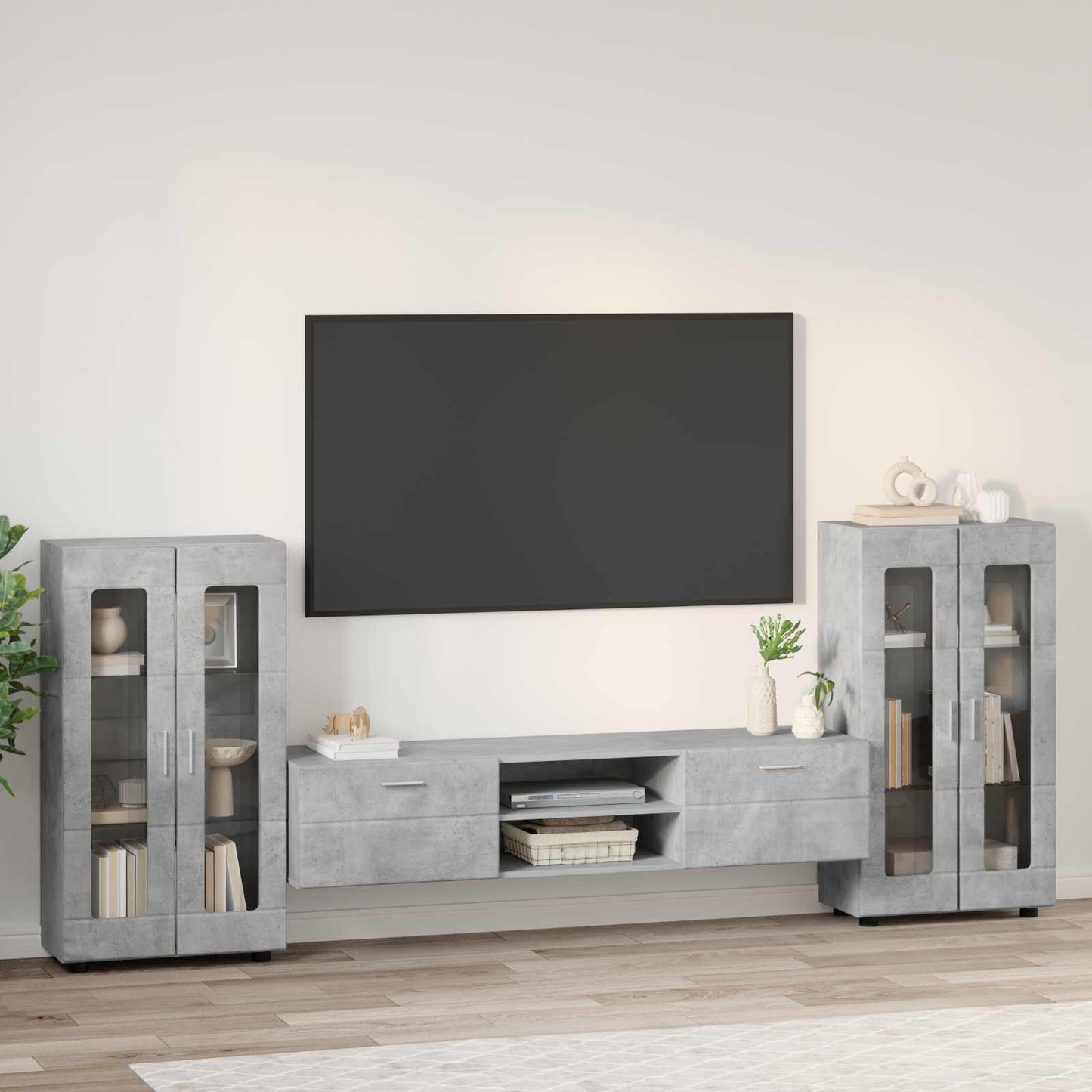 Tv-meubelset met lade FLORIN 3 pcs Beton Grijs Bewerkt hout is nu te koop bij PeponiXL, paradijselijk wonen!