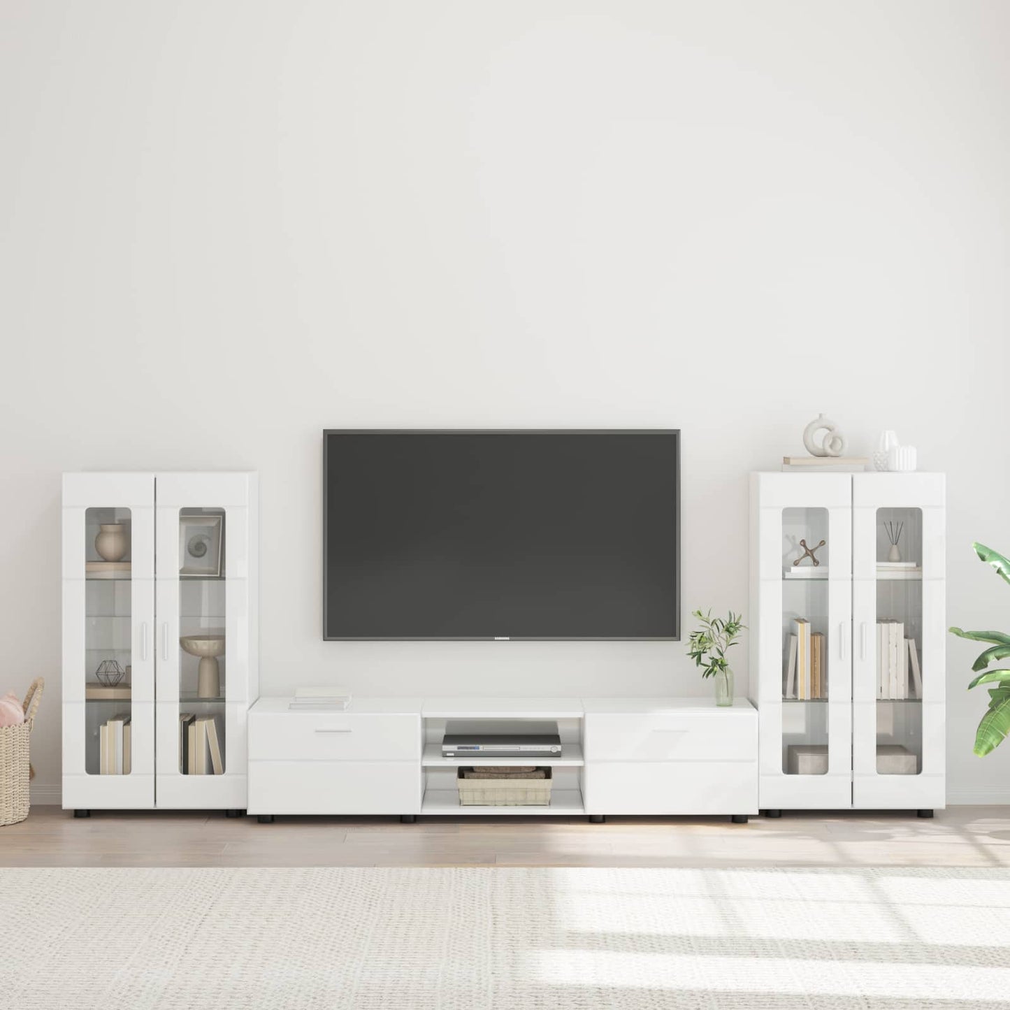 Tv-meubelset met lade FLORIN 3 pcs Hoogglans wit Bewerkt hout is nu te koop bij PeponiXL, paradijselijk wonen!