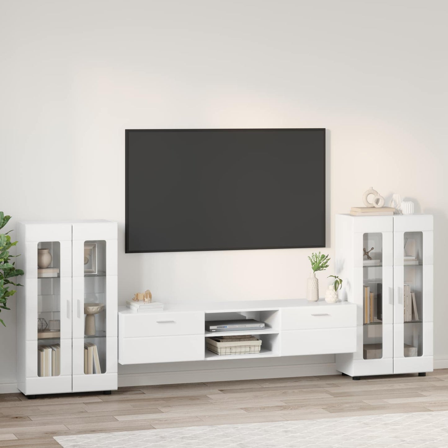 Tv-meubelset met lade FLORIN 3 pcs Hoogglans wit Bewerkt hout is nu te koop bij PeponiXL, paradijselijk wonen!