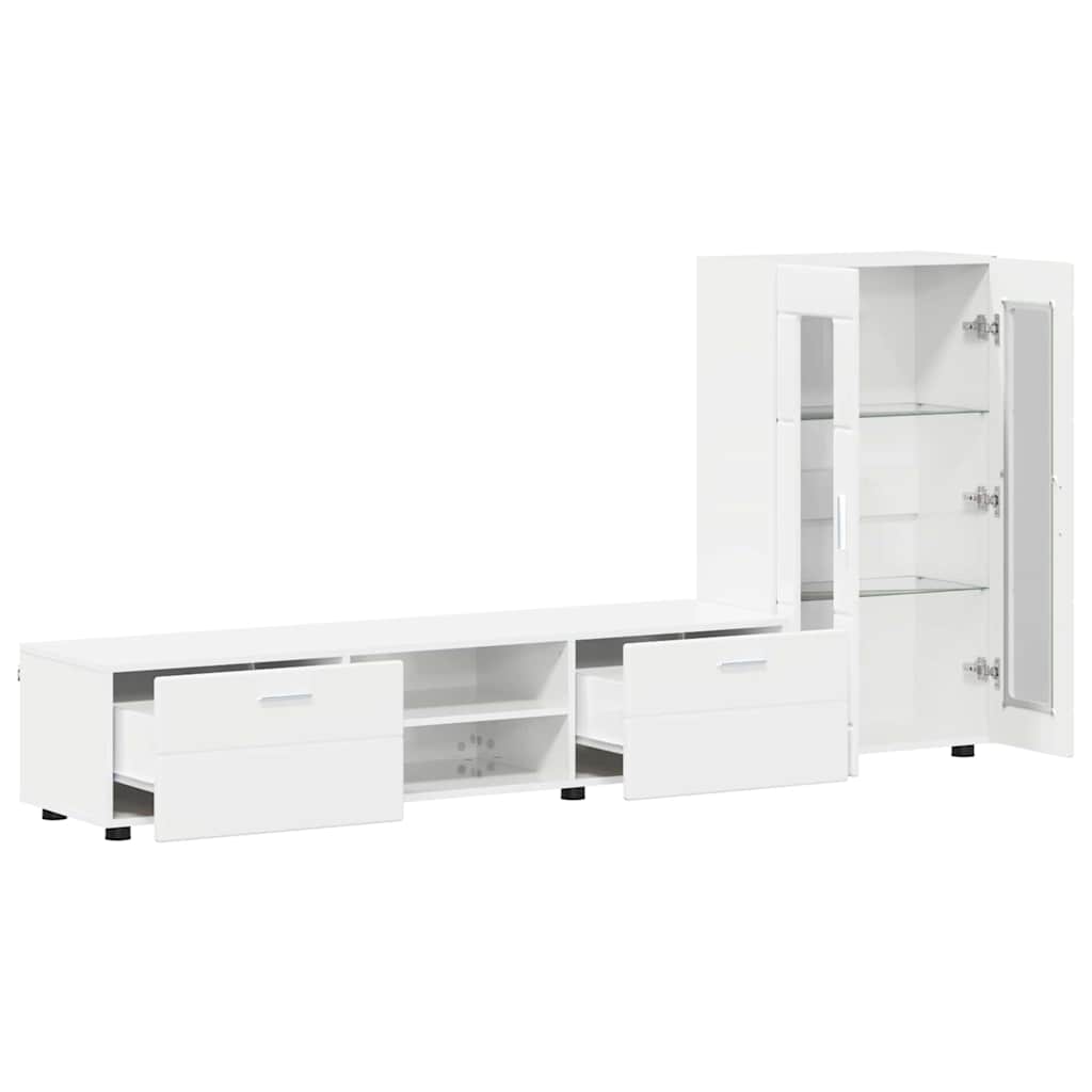 Tv-meubelset met lade FLORIN 3 pcs Hoogglans wit Bewerkt hout is nu te koop bij PeponiXL, paradijselijk wonen!