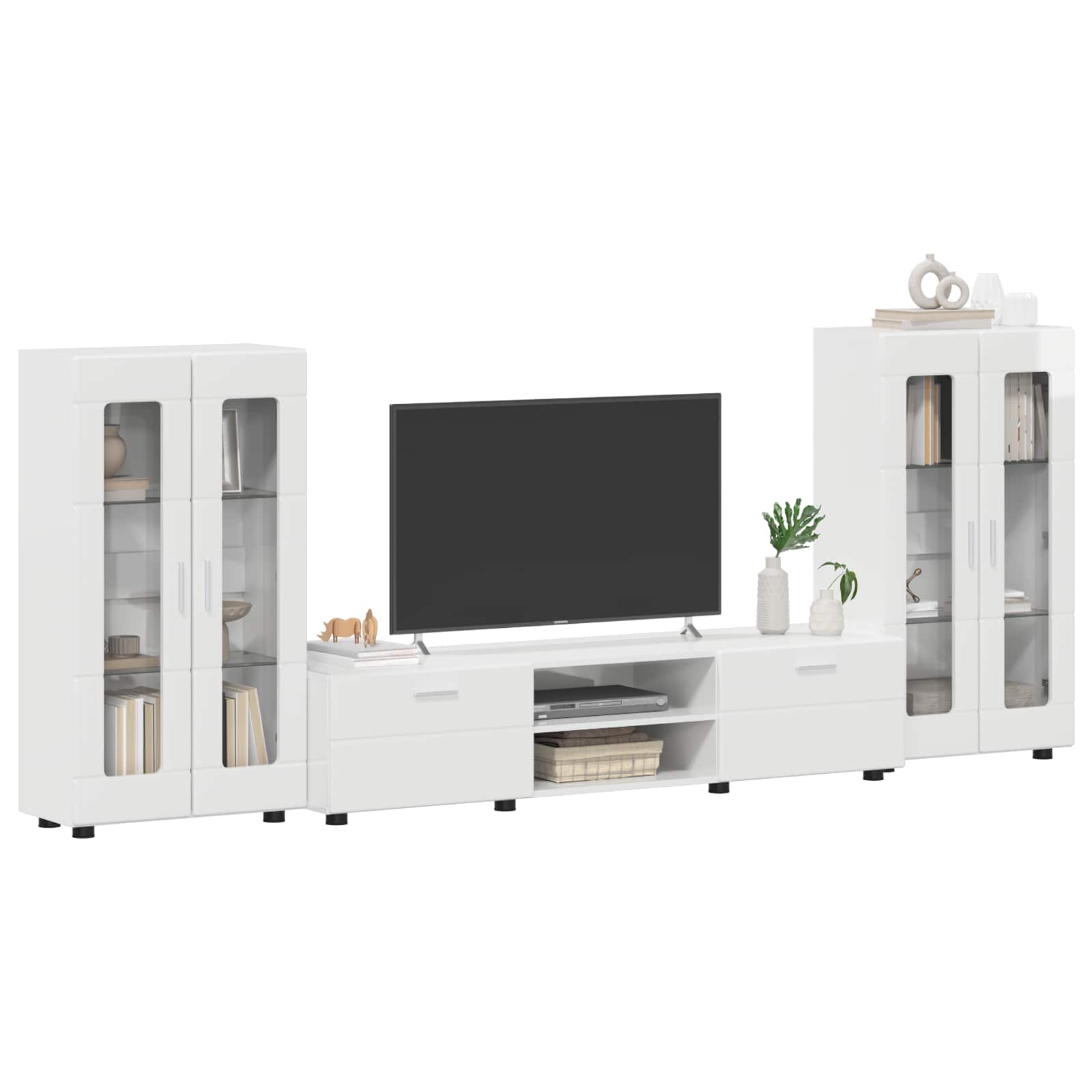 Tv-meubelset met lade FLORIN 3 pcs Hoogglans wit Bewerkt hout is nu te koop bij PeponiXL, paradijselijk wonen!