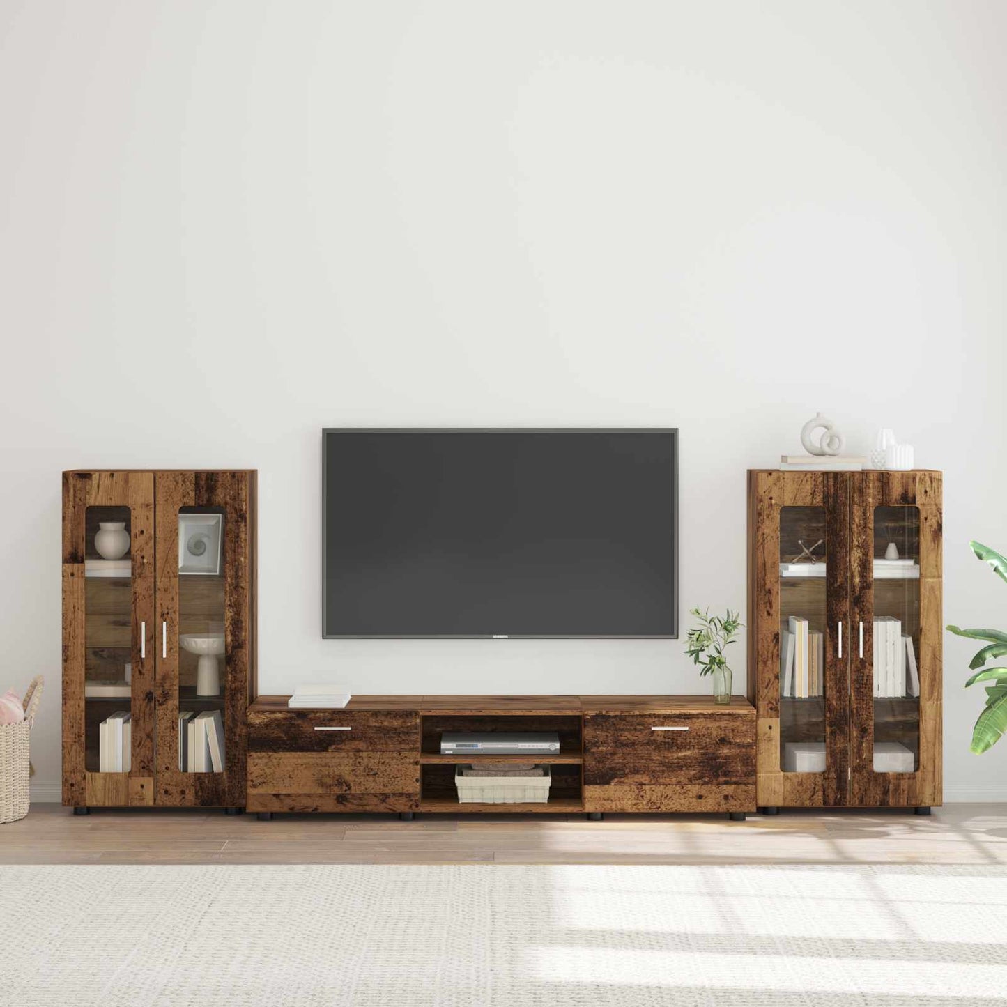 Tv-meubelset met lade FLORIN 3 pcs Oudhout Bewerkt hout is nu te koop bij PeponiXL, paradijselijk wonen!